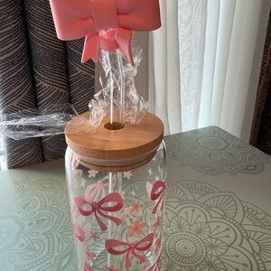 16oz glass with bamboo lid and glass straw